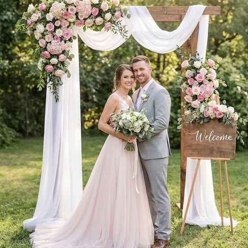 2 Panels Wedding Arch Draping Fabric, 29.5'' x 19.6FT White Sheer Chiffon Arch Drapery Fabric for Wedding Ceremony Birthday Party Bridal Shower Decoration Church Decor Outdoor Party in Kuwait