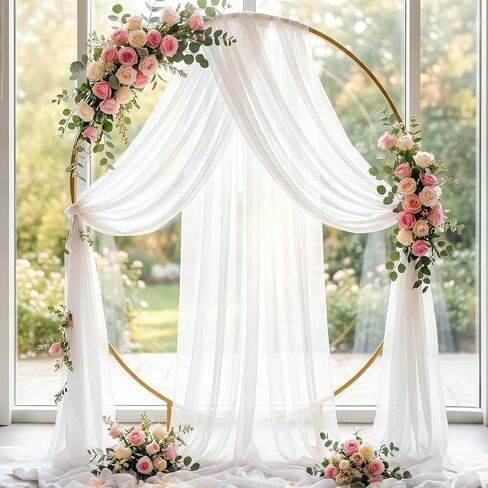 2 Panels Wedding Arch Draping Fabric, 29.5'' x 19.6FT White Sheer Chiffon Arch Drapery Fabric for Wedding Ceremony Birthday Party Bridal Shower Decoration Church Decor Outdoor Party in Kuwait
