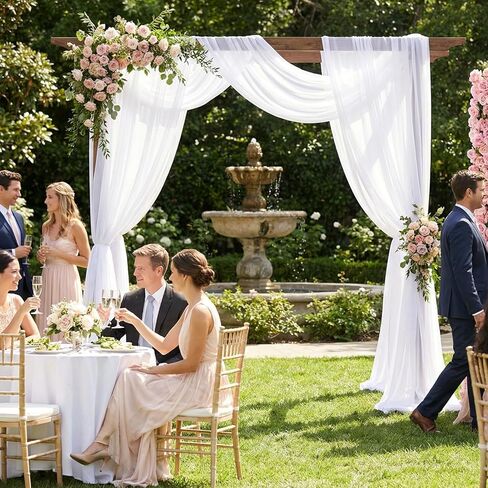 2 Panels Wedding Arch Draping Fabric, 29.5'' x 19.6FT White Sheer Chiffon Arch Drapery Fabric for Wedding Ceremony Birthday Party Bridal Shower Decoration Church Decor Outdoor Party in Kuwait