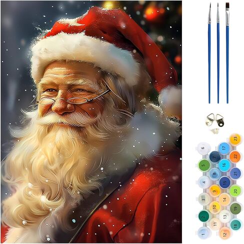 MEIYUDA Christmas Paint by Numbers Kit, Santa Claus Paint by Numbers for Adults Beginners, DIY Acrylic Oil Painting by Number on Canvas for Home Wall Decor Gift 12x16in in Kuwait