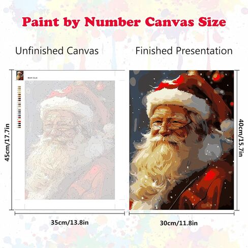MEIYUDA Christmas Paint by Numbers Kit, Santa Claus Paint by Numbers for Adults Beginners, DIY Acrylic Oil Painting by Number on Canvas for Home Wall Decor Gift 12x16in in Kuwait