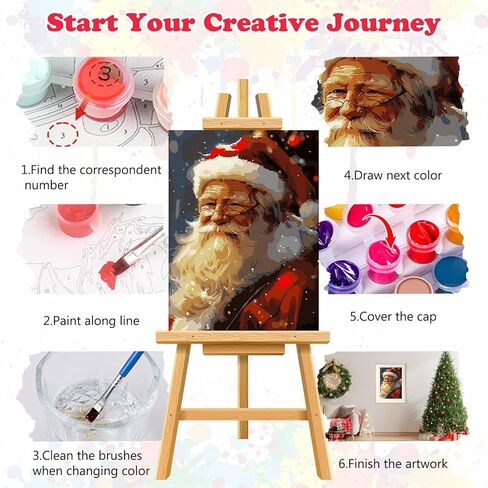MEIYUDA Christmas Paint by Numbers Kit, Santa Claus Paint by Numbers for Adults Beginners, DIY Acrylic Oil Painting by Number on Canvas for Home Wall Decor Gift 12x16in in Kuwait