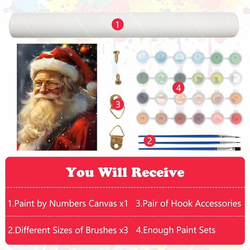 MEIYUDA Christmas Paint by Numbers Kit, Santa Claus Paint by Numbers for Adults Beginners, DIY Acrylic Oil Painting by Number on Canvas for Home Wall Decor Gift 12x16in in Kuwait