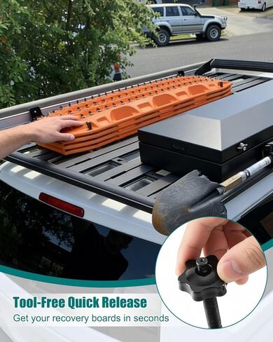 Recovery Track Board Mounting Kit, Universal Side Mount for Roof Platform Rack, Heavy-Duty Steel Traction Board Bracket with Lock, Quick Release Knobs for Off-Road & Overlanding in Saudi Arabia