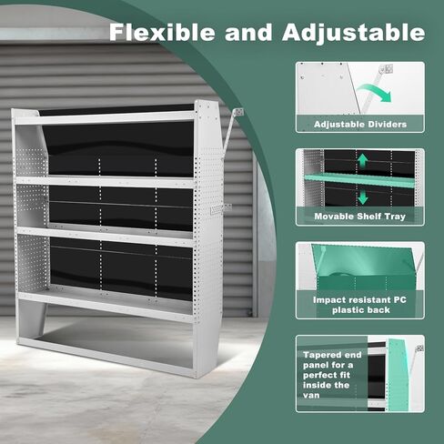 CXRCY SH-6005 نظام تخزين أرفف من الصلب متوسط/عالي السقف مناسب لسيارة Ford Transit، Promaster، Sprinter، Ford Transit Shelving، 52 بوصة عرض × 60 بوصة ارتفاع × 13 بوصة عمق in Kuwait