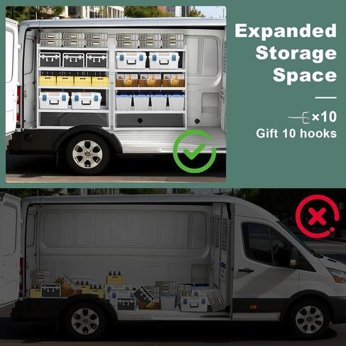 CXRCY SH-6005 نظام تخزين أرفف من الصلب متوسط/عالي السقف مناسب لسيارة Ford Transit، Promaster، Sprinter، Ford Transit Shelving، 52 بوصة عرض × 60 بوصة ارتفاع × 13 بوصة عمق in Kuwait