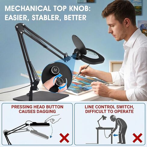 LIONVISON 10X Magnifying Glass with Light and Stand：27 Inch Extra Long Arm Magnifying Lamp, Stepless Dimmable & Color Temperature LED Lighted Magnifier, Clamp Magnifier for Reading Crafts Close Work in Saudi Arabia