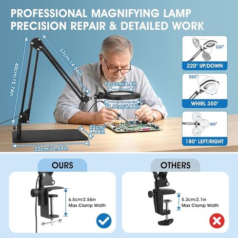 LIONVISON 10X Magnifying Glass with Light and Stand：27 Inch Extra Long Arm Magnifying Lamp, Stepless Dimmable & Color Temperature LED Lighted Magnifier, Clamp Magnifier for Reading Crafts Close Work in Saudi Arabia