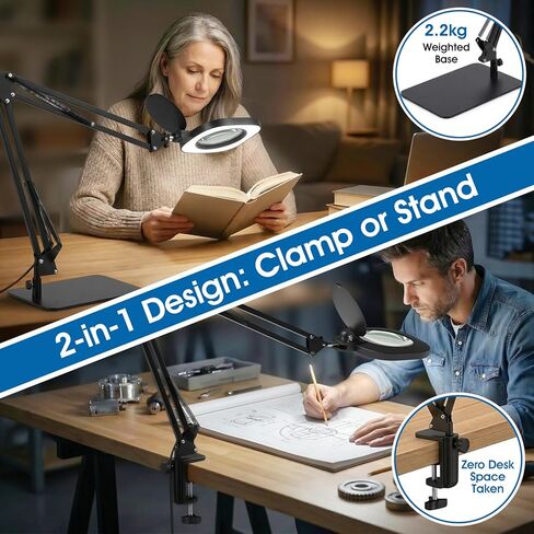 LIONVISON 10X Magnifying Glass with Light and Stand：27 Inch Extra Long Arm Magnifying Lamp, Stepless Dimmable & Color Temperature LED Lighted Magnifier, Clamp Magnifier for Reading Crafts Close Work in Saudi Arabia
