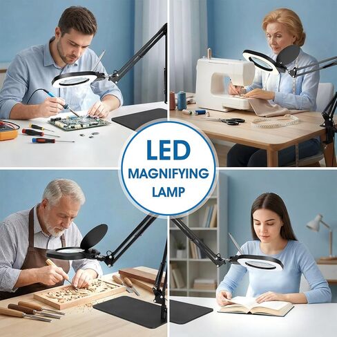 LIONVISON 10X Magnifying Glass with Light and Stand：27 Inch Extra Long Arm Magnifying Lamp, Stepless Dimmable & Color Temperature LED Lighted Magnifier, Clamp Magnifier for Reading Crafts Close Work in Saudi Arabia