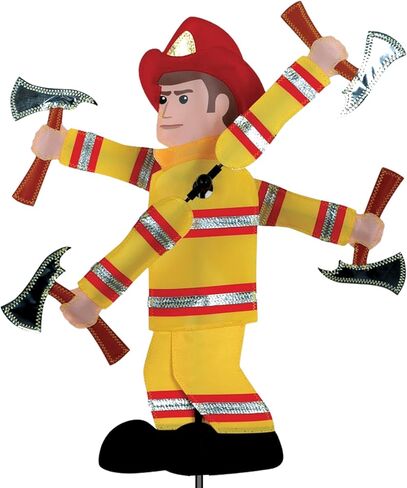 Whirligig Spinner Fireman 20 بوصة - تصميم بطولي بطابع رجال الإطفاء، ديكور خارجي مقاوم للطقس، متين وخفيف الوزن للباحات والساحات والحدائق - دوار رياح ملفت للنظر in Kuwait