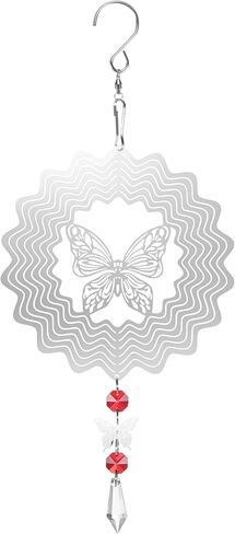 M METERXITY 1-Pack Hanging Wind Spinners, 13.1" 3D Stainless Steel Hanging Reflective Pinwheels for Patio/Yard/Outdoor, Garden Decor Windmill [Silver Tone, Butterfly] in Kuwait
