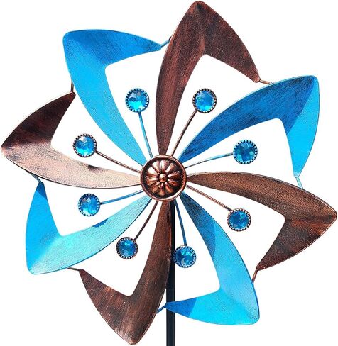 Wind Spinners Outdoor, 10 inch Wind Sculptures & Spinners, Metal Kinetic Wind Spinner, Decorative Pinwheels Large Wind Spinners for Yard and Garden Decor, Blue in Saudi Arabia