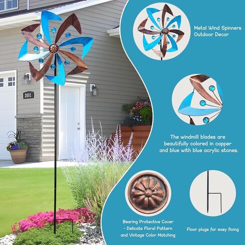 Wind Spinners Outdoor, 10 inch Wind Sculptures & Spinners, Metal Kinetic Wind Spinner, Decorative Pinwheels Large Wind Spinners for Yard and Garden Decor, Blue in Saudi Arabia