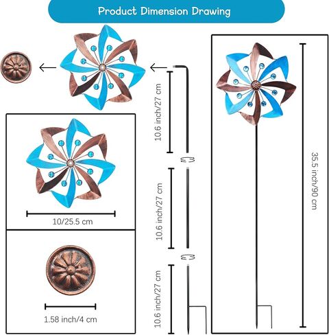 Wind Spinners Outdoor, 10 inch Wind Sculptures & Spinners, Metal Kinetic Wind Spinner, Decorative Pinwheels Large Wind Spinners for Yard and Garden Decor, Blue in Saudi Arabia