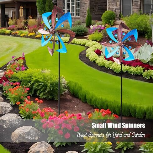 Wind Spinners Outdoor, 10 inch Wind Sculptures & Spinners, Metal Kinetic Wind Spinner, Decorative Pinwheels Large Wind Spinners for Yard and Garden Decor, Blue in Saudi Arabia