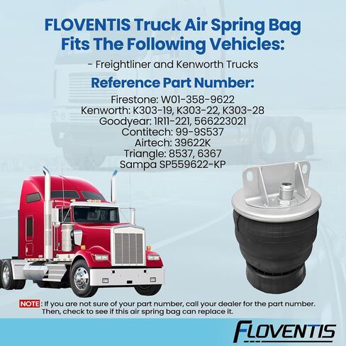 2Pcs Air Spring Bags for Freightliner and Kenworth Trucks OEM Replaces# W01-358-9622, K303-19, 99-9S537, 1R11-221, 39622K Truck Air Ride Suspension Spring Bags (1V9622) in Saudi Arabia
