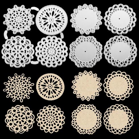 8Pcs Metal Die Cuts Set 8 Different Patterns, Cutting Dies Round Lace Flower Border Dies Mini Decorative Embossing Paper Die for Card Making Template Greeting Cards Invitations Scrapbooking (Silver) in Saudi Arabia