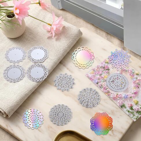 8Pcs Metal Die Cuts Set 8 Different Patterns, Cutting Dies Round Lace Flower Border Dies Mini Decorative Embossing Paper Die for Card Making Template Greeting Cards Invitations Scrapbooking (Silver) in Saudi Arabia