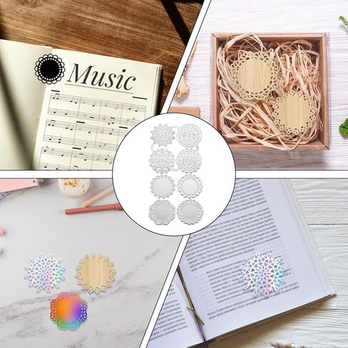 8Pcs Metal Die Cuts Set 8 Different Patterns, Cutting Dies Round Lace Flower Border Dies Mini Decorative Embossing Paper Die for Card Making Template Greeting Cards Invitations Scrapbooking (Silver) in Saudi Arabia