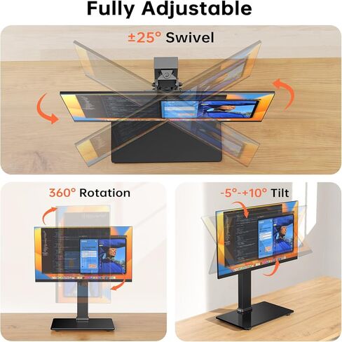 Afaloona Freestanding Single Monitor Stand for 13-32 Inch Screens, Height Adjustable No Clamp Monitor Mount with Tempered Glass Base, Swivel Tilt Rotation, VESA 75x75/100x100mm, Holds 77lbs in Saudi Arabia