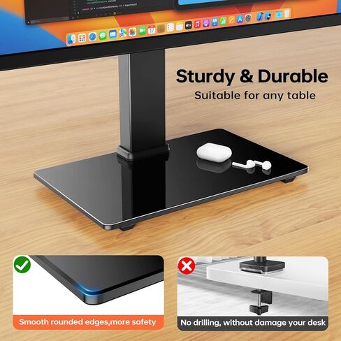 Afaloona Freestanding Single Monitor Stand for 13-32 Inch Screens, Height Adjustable No Clamp Monitor Mount with Tempered Glass Base, Swivel Tilt Rotation, VESA 75x75/100x100mm, Holds 77lbs in Saudi Arabia