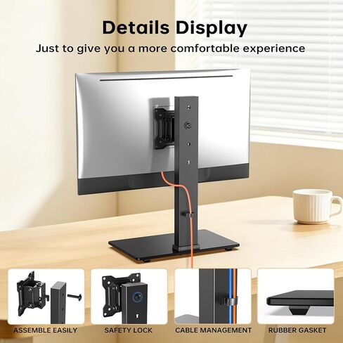 Afaloona Freestanding Single Monitor Stand for 13-32 Inch Screens, Height Adjustable No Clamp Monitor Mount with Tempered Glass Base, Swivel Tilt Rotation, VESA 75x75/100x100mm, Holds 77lbs in Saudi Arabia