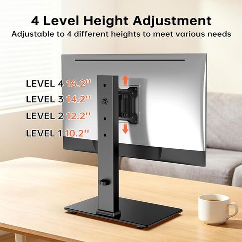 Afaloona Freestanding Single Monitor Stand for 13-32 Inch Screens, Height Adjustable No Clamp Monitor Mount with Tempered Glass Base, Swivel Tilt Rotation, VESA 75x75/100x100mm, Holds 77lbs in Saudi Arabia