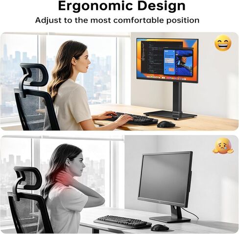 Afaloona Freestanding Single Monitor Stand for 13-32 Inch Screens, Height Adjustable No Clamp Monitor Mount with Tempered Glass Base, Swivel Tilt Rotation, VESA 75x75/100x100mm, Holds 77lbs in Saudi Arabia