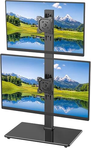 Afaloona Freestanding Vertical Dual Monitor Stand for 13-32" Screens, Space Saving Stack Mount with 8 Height Options, Full Motion Adjustment, Heavy Duty Base, Supports Total 77lbs, VESA 75x75mm/100x100mm in Saudi Arabia