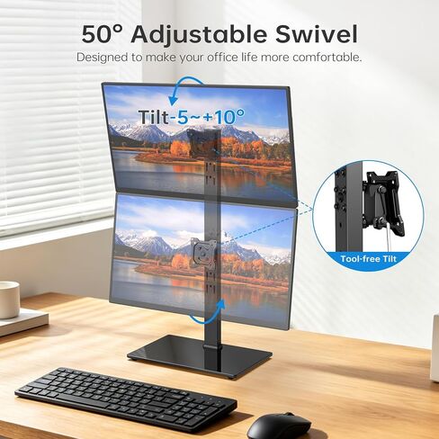 Afaloona Freestanding Vertical Dual Monitor Stand for 13-32" Screens, Space Saving Stack Mount with 8 Height Options, Full Motion Adjustment, Heavy Duty Base, Supports Total 77lbs, VESA 75x75mm/100x100mm in Saudi Arabia