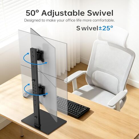 Afaloona Freestanding Vertical Dual Monitor Stand for 13-32" Screens, Space Saving Stack Mount with 8 Height Options, Full Motion Adjustment, Heavy Duty Base, Supports Total 77lbs, VESA 75x75mm/100x100mm in Saudi Arabia