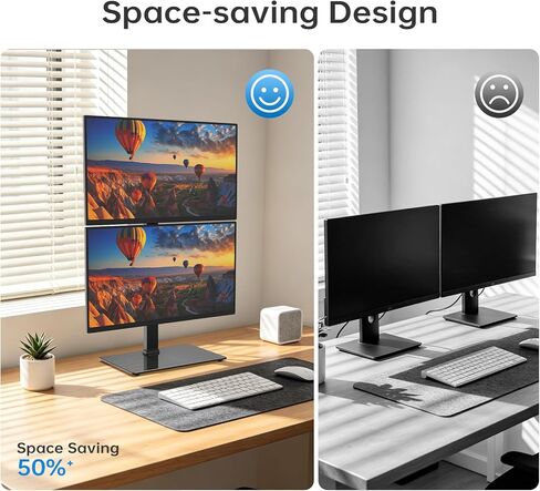 Afaloona Freestanding Vertical Dual Monitor Stand for 13-32" Screens, Space Saving Stack Mount with 8 Height Options, Full Motion Adjustment, Heavy Duty Base, Supports Total 77lbs, VESA 75x75mm/100x100mm in Saudi Arabia