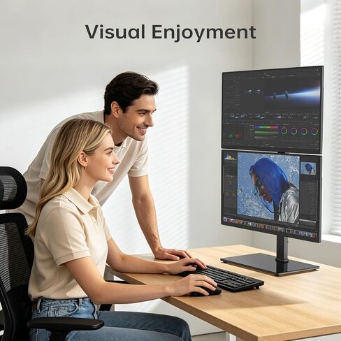 Afaloona Freestanding Vertical Dual Monitor Stand for 13-32" Screens, Space Saving Stack Mount with 8 Height Options, Full Motion Adjustment, Heavy Duty Base, Supports Total 77lbs, VESA 75x75mm/100x100mm in Saudi Arabia