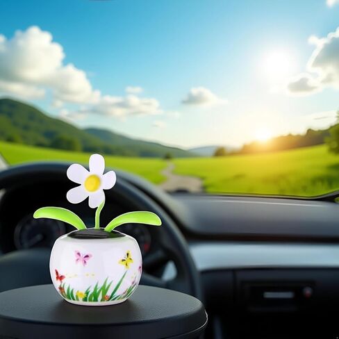 1 PC White Solar Dancing Solar Powered Flower in Colorful Shape Flip Flap Animated Bobblehead Dancer Window Sun Catcher Car Dashboard Decor Solar Power Kits in Saudi Arabia
