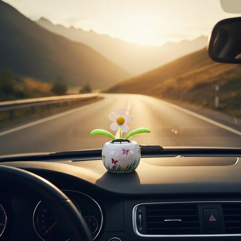 1 PC White Solar Dancing Solar Powered Flower in Colorful Shape Flip Flap Animated Bobblehead Dancer Window Sun Catcher Car Dashboard Decor Solar Power Kits in Saudi Arabia