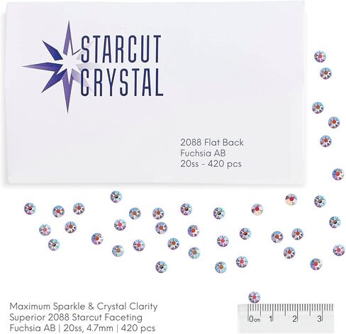 كريستال Starcut، أحجار الراين المسطحة الوردية 2088، جوانب احترافية للتألق اللامع، فوشيا AB، 20ss (5 مم)، 420 قطعة in Kuwait