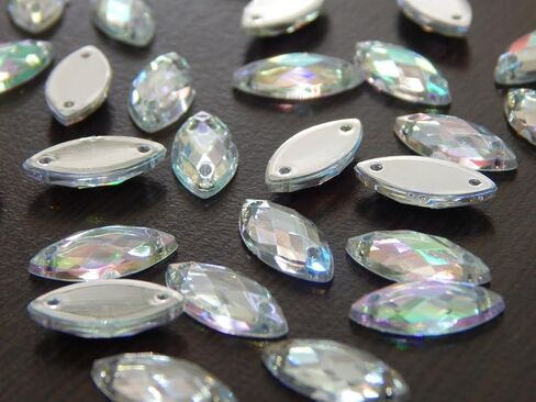 Perlin Rhinestone Gems for Sewing 2 Holes Buttons Marquise 200 Pcs Crystal AB Glitter Stones 10 x 5 mm Acrylic Flat Back Faceted Set Sewing Buttons for Garment Crafts Clothing and Bag Decoration in Saudi Arabia