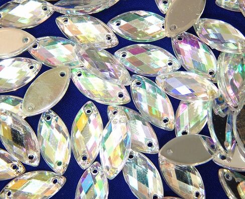 Perlin Rhinestone Gems for Sewing 2 Holes Buttons Marquise 200 Pcs Crystal AB Glitter Stones 10 x 5 mm Acrylic Flat Back Faceted Set Sewing Buttons for Garment Crafts Clothing and Bag Decoration in Saudi Arabia