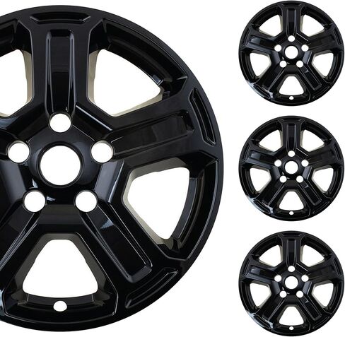 PACRIM 17" Gloss Black Wheel Skin Set Made for Jeep Wrangler Sport S (2018-2023) | Durable ABS Plastic Cover Hubcap | Fits Directly Over OEM Wheel in Saudi Arabia