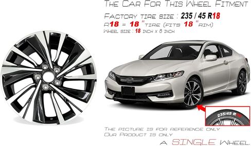 New Single 18" 18x8 Inch Alloy Wheel for 2016-2017 Honda Accord | OEM Design Replacement Rim | Machined Black | Direct Fit - OE Stock Specs | 64081 in Kuwait