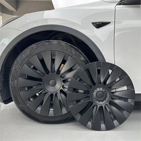 19 Inch Wheel Covers for Tesla Model Y 2020-2024, 4PCS Matte Black Hubcaps for Model Y Gemini Wheels, Full Rim Cover Hub Caps with Snap-On Fit, ABS Replacement Wheel Covers Accessories in Saudi Arabia