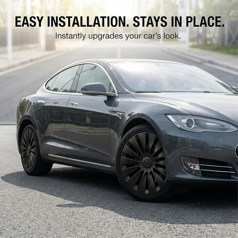 19 Inch Wheel Covers for Tesla Model Y 2020-2024, 4PCS Matte Black Hubcaps for Model Y Gemini Wheels, Full Rim Cover Hub Caps with Snap-On Fit, ABS Replacement Wheel Covers Accessories in Saudi Arabia