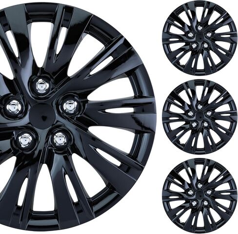 PACRIM 16" Universal Gloss Black Car Wheel Cover/Hubcap Set | Replacement Snap On | Set of 4 | Univeral Fit for 16 Inch Base Stock Rims in Saudi Arabia