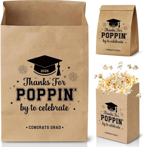 Graduation Party Favors, 50 Pcs Class of 2026 Graduation Favors Popcorn Bags, Thanks for Popping By Popcorn Bags, Graduation Goodie Bags for Treat Snack Cookie Brown in Saudi Arabia