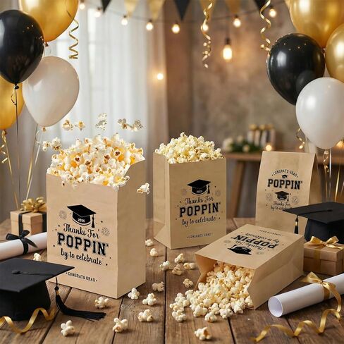 Graduation Party Favors, 50 Pcs Class of 2026 Graduation Favors Popcorn Bags, Thanks for Popping By Popcorn Bags, Graduation Goodie Bags for Treat Snack Cookie Brown in Saudi Arabia