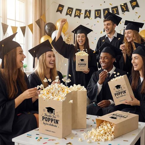 Graduation Party Favors, 50 Pcs Class of 2026 Graduation Favors Popcorn Bags, Thanks for Popping By Popcorn Bags, Graduation Goodie Bags for Treat Snack Cookie Brown in Saudi Arabia