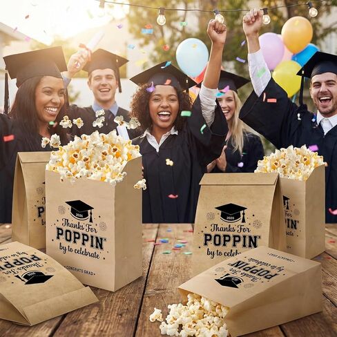 Graduation Party Favors, 50 Pcs Class of 2026 Graduation Favors Popcorn Bags, Thanks for Popping By Popcorn Bags, Graduation Goodie Bags for Treat Snack Cookie Brown in Saudi Arabia