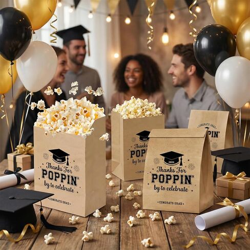 Graduation Party Favors, 50 Pcs Class of 2026 Graduation Favors Popcorn Bags, Thanks for Popping By Popcorn Bags, Graduation Goodie Bags for Treat Snack Cookie Brown in Saudi Arabia