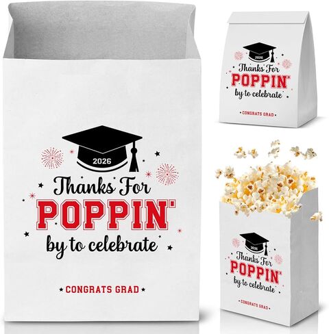 Graduation Party Favors, 50 Pcs Class of 2026 Graduation Favors Popcorn Bags, Thanks for Popping By Popcorn Bags, Graduation Goodie Bags for Treat Snack Cookie Brown in Saudi Arabia